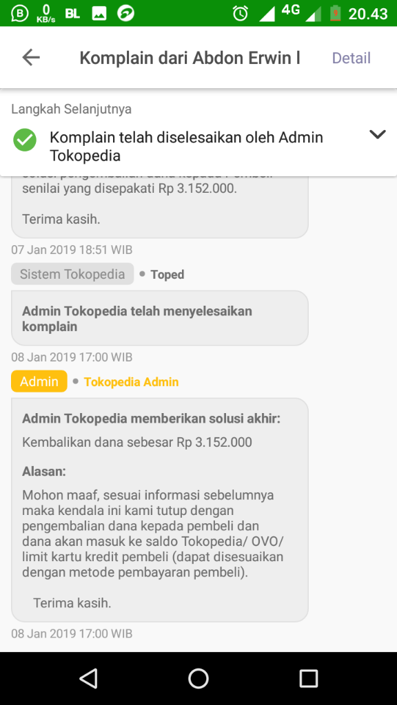 Respon Lama dari Tokopedia