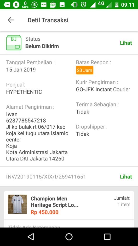 Respon Lama dari Tokopedia