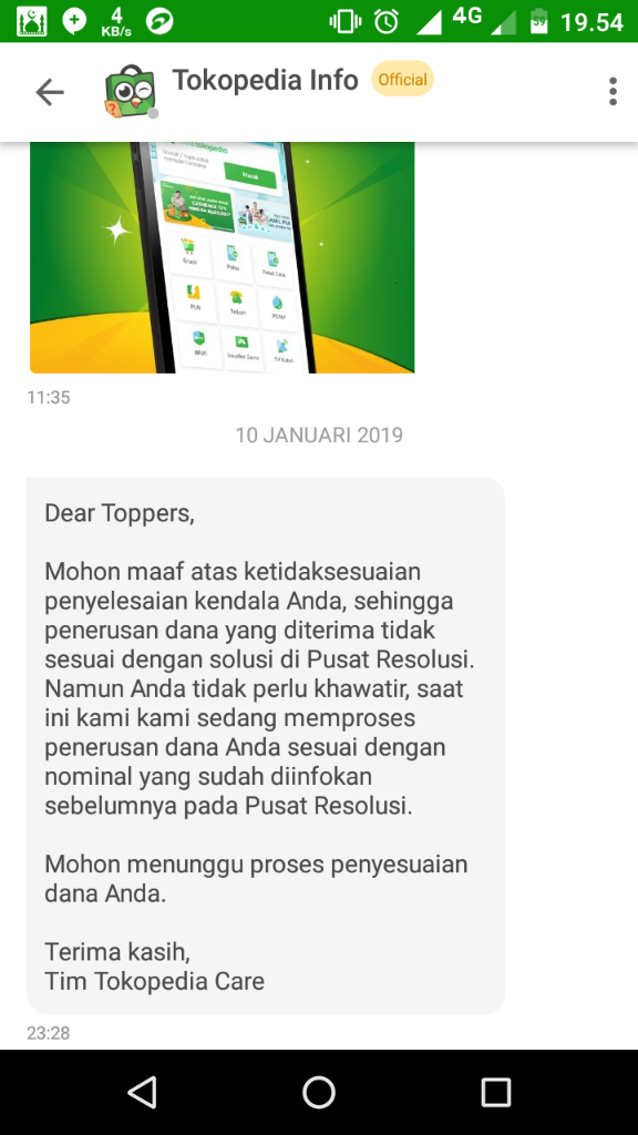 Respon Lama dari Tokopedia