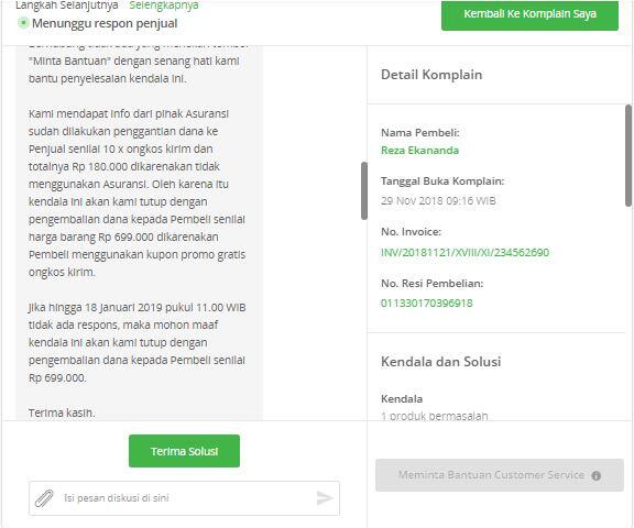 di Tokopedia, penjual yg tangung produk hilang, jika pembeli tdk menggunakan asuransi