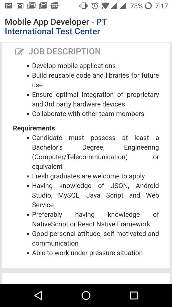 Lowongan Mobile App Developer / Programmer