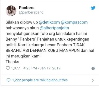 Foto Benny Panjaitan Dicatut untuk Kampanye, Panbers Geram

