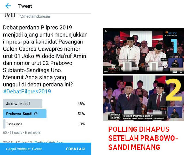 Pasca Debat, Polling Iwan Fals: Jokowi-Ma'ruf 26%, Prabowo-Sandi 74%