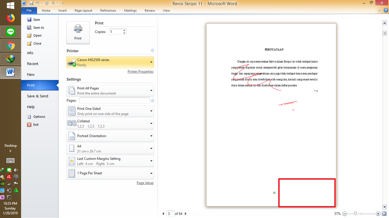 Bagaimana cara mengatur agar footer bisa di print dicanon mg2570?
