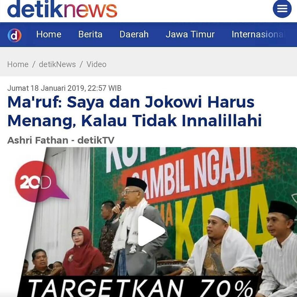 Ma'ruf Amin Sesumbar Raih Suara 70 Persen di Jatim