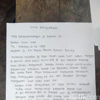 Pembalap Cantik yang Ndlosor Minta Maaf, Ini Isi Suratnya