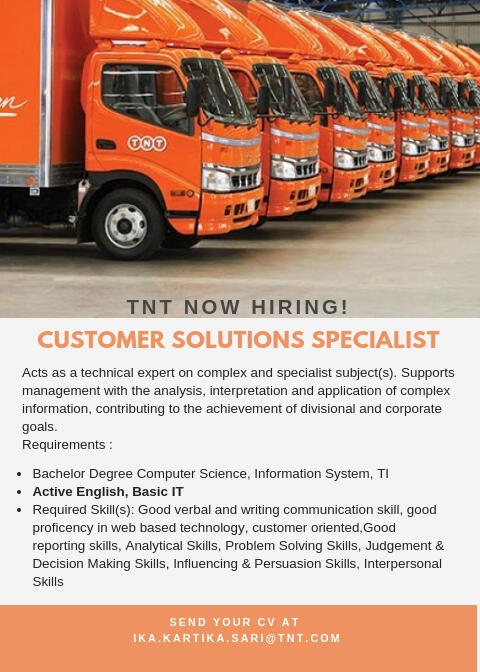 Lowongan Kerja TNT Express for Customer Solutions Specialist