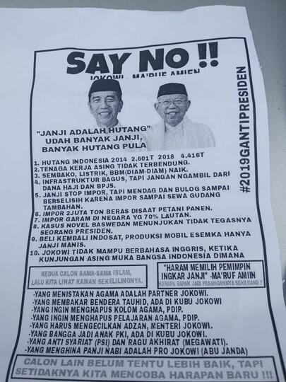 Beredar Selebaran 'Say No Jokowi', TKN: Kampanye Hitam Tindakan Pengecut!