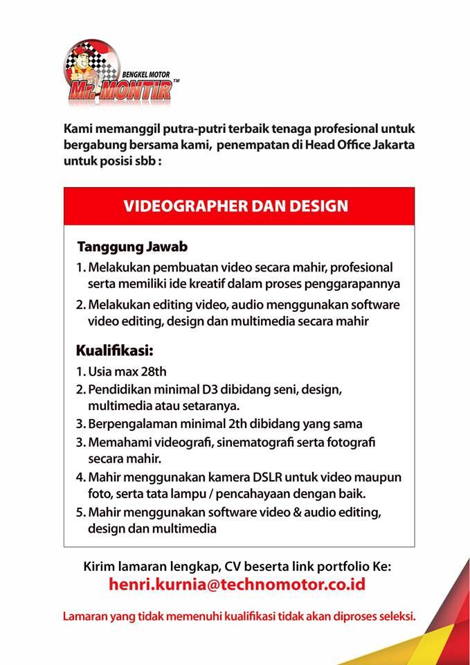 (Jakarta) dibutuhkan Videographer &amp; Multimedia Designer PT.Techno Motor Indonesia