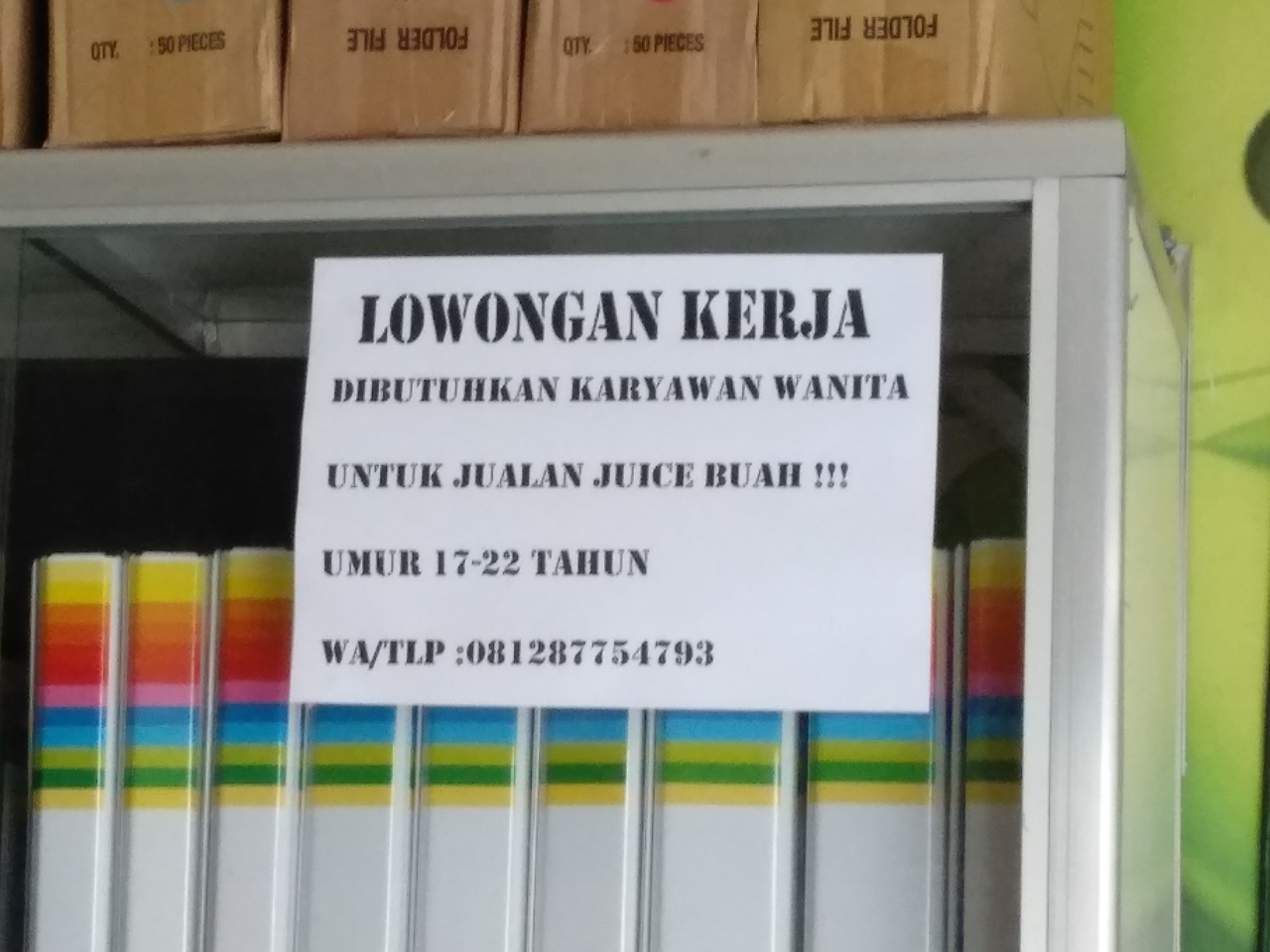 &#91;BEKASI&#93; &#91;WANITA&#93; Lowongan Penjaga Stand Jus Buah di Pondok Gede Permai, BekSelatan