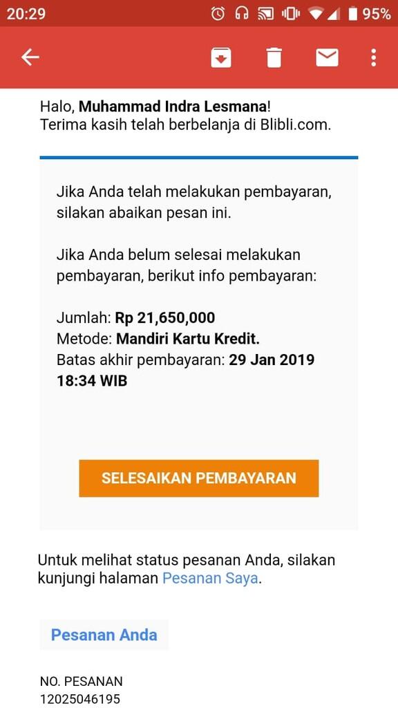 HELP ! Transaksi Menggantung di BliBli.com dan Bank Mandiri