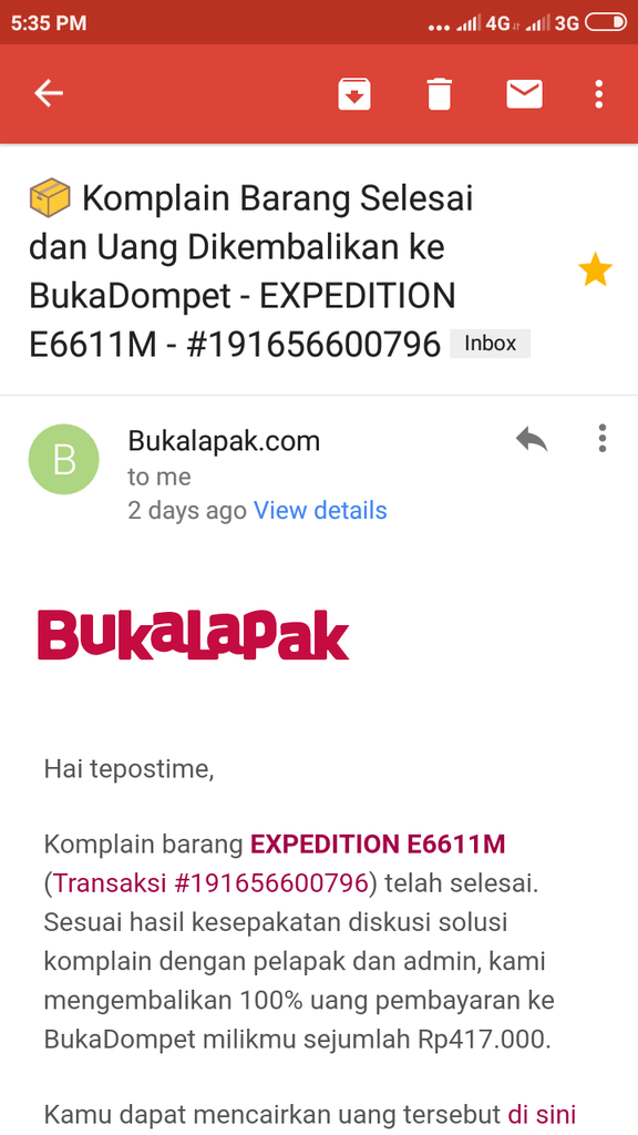 Bukalapak: Retur Transaksi Uang Belum Kembali 