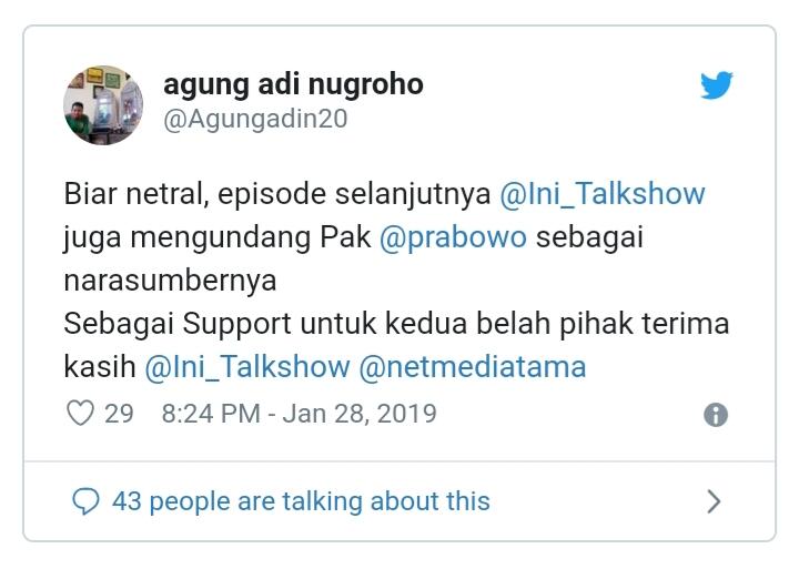 Dituding Tidak Netral Usai Undang Keluarga Jokowi di Ini Talk Show, NET TV: Kami Meng