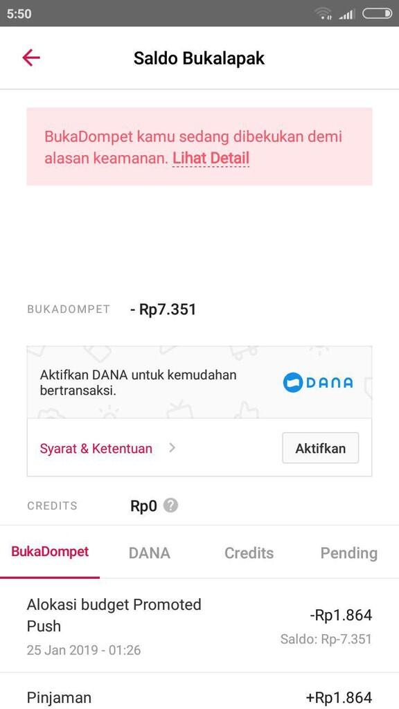 bukadompet di bekukan, chat di nonaktifkan, produk hilang dari daftar bukalapak 