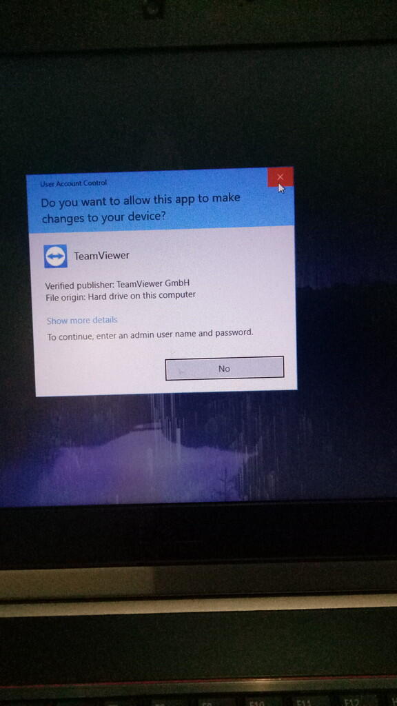 To continue, enter an admin user name and password problem