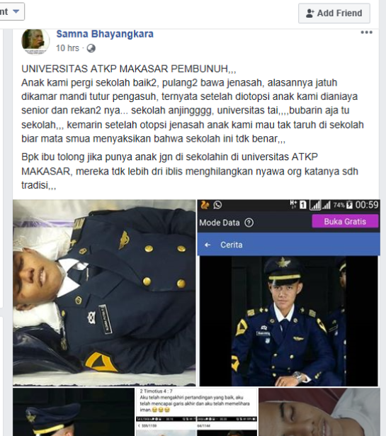 RIP Aldama, Taruna Tingkat 1 ATKP Makassar korban kekerasan