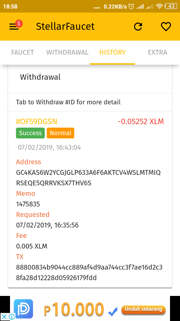 Mining STELLAR / XLM di Android (Ada Bukti WD)