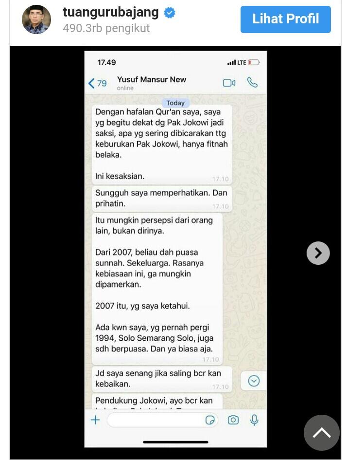 TGB Ungkap Kesaksian Yusuf Mansur soal Keislaman Jokowi