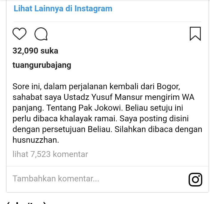 TGB Ungkap Kesaksian Yusuf Mansur soal Keislaman Jokowi