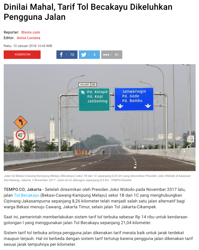 YLKI Sebut Tarif Tol Trans Jawa Terlalu Mahal, Tak Ada yang Lewat