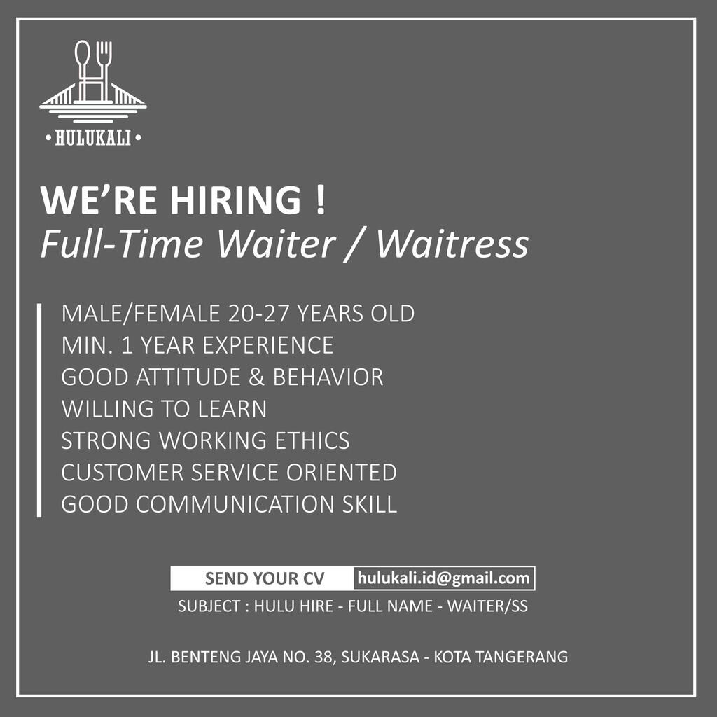 DIBUTUHKAN BARISTA &amp; WAITER / WAITRESS AREA KOTA TANGERANG