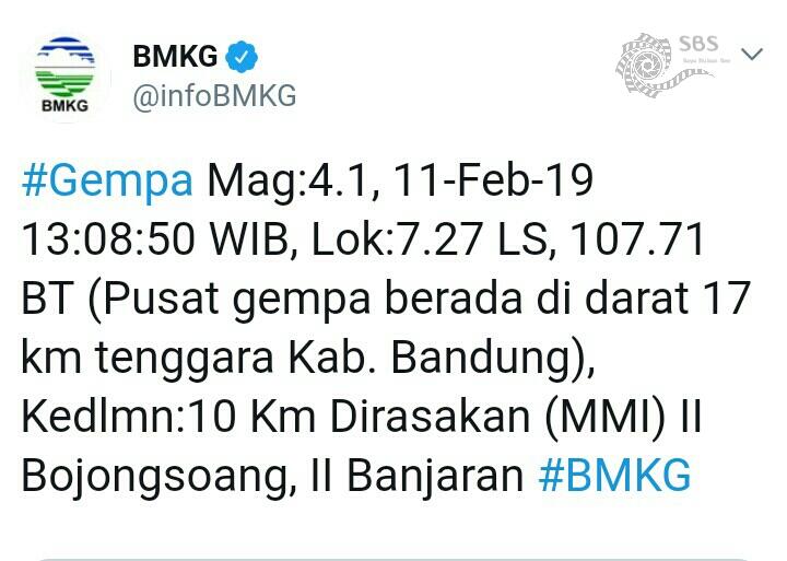 Gempa Magnitudo 4,1 Melanda Kabupaten Bandung