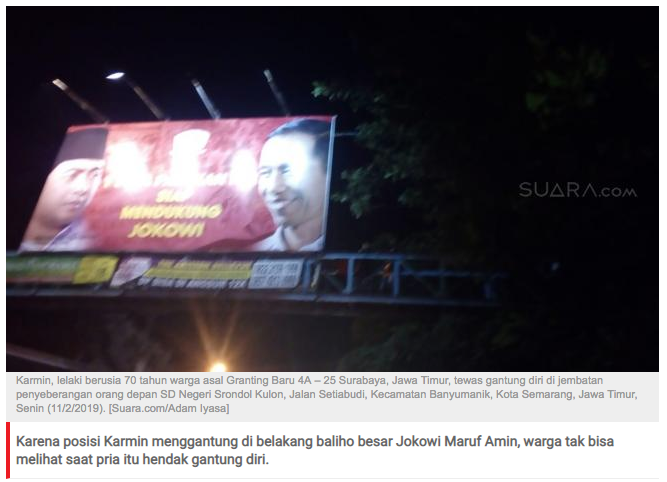 Kakek Karmin Gantung Diri di Belakang Baliho Jokowi