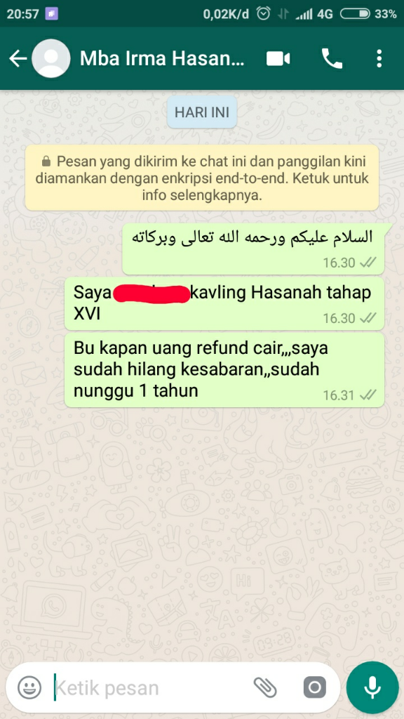 Kavling Hasanah Cikarang bermasalah,Kapan Uang Saya Dikembalikan?(PT.Hasanah Firdema)