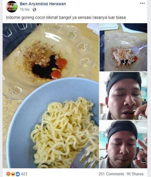 DUH! Netizen Anggap &quot;ALIRAN SESAT&quot;,Pria Ini Makan Mie Instant Goreng DICOCOL!