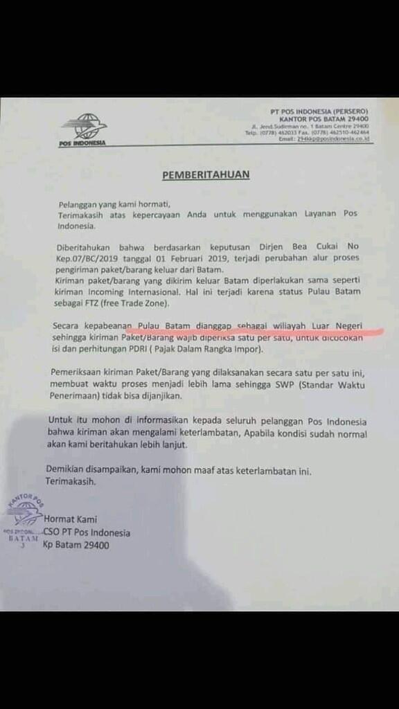 Ramai 'Batam Dianggap Luar Negeri', PT Pos Indonesia Beri Penjelasan