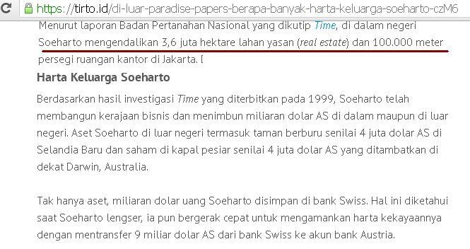 Prabowo kuasai 340.000 Ha (5x luas DKI), Hashim 3 Juta Ha, Cendana 3,6 Juta Ha