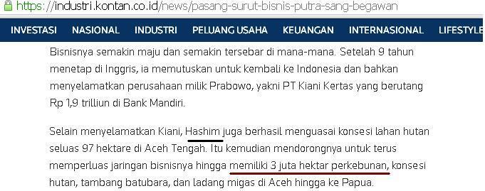 Prabowo kuasai 340.000 Ha (5x luas DKI), Hashim 3 Juta Ha, Cendana 3,6 Juta Ha