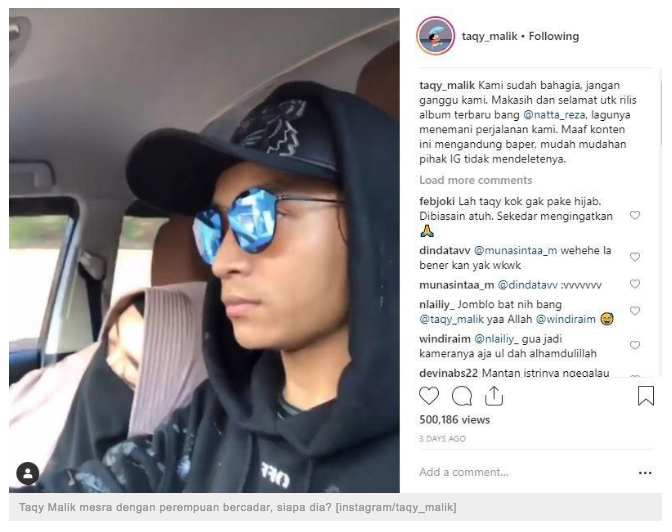 Salmafina Sunan Buka Hijab, Taqy Malik Mesra dengan Perempuan Bercadar