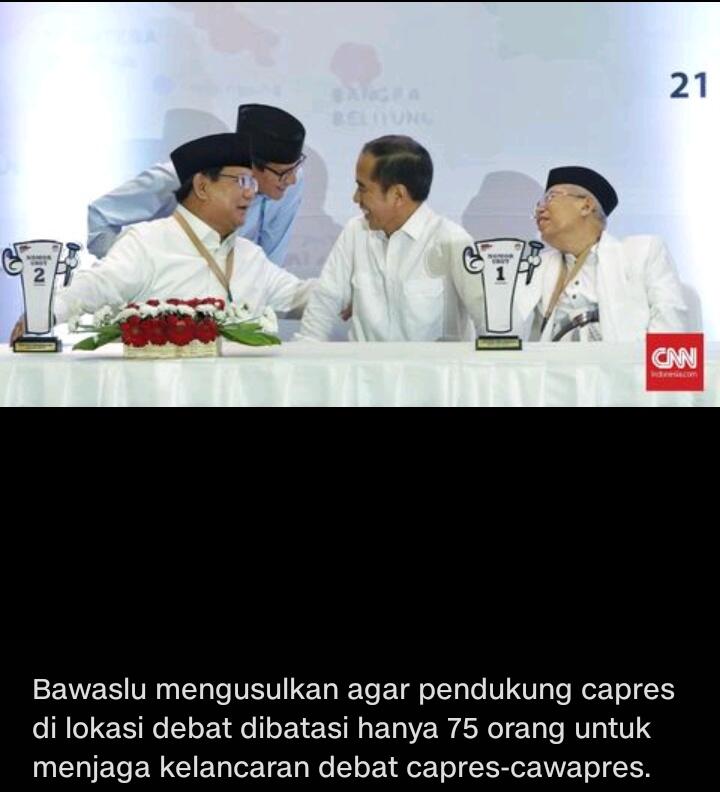 Bawaslu Usul Pendukung di Debat Capres Dibatasi 75 Orang
