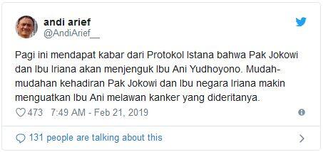 Andi Arief Dapat Kabar Jokowi Jenguk Ani Yudhoyono Hari Ini