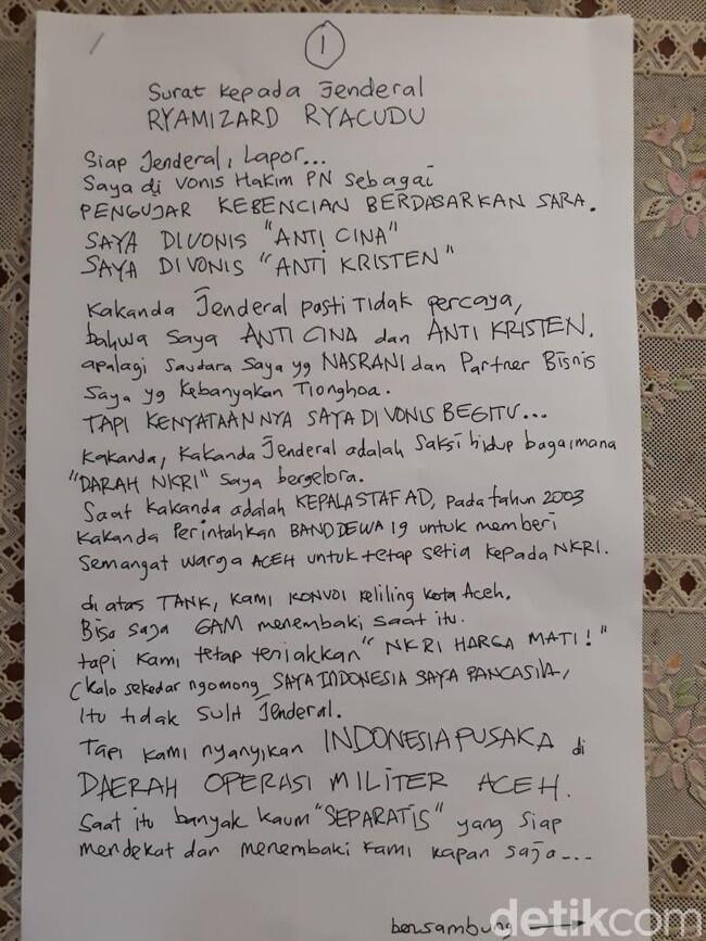 Ini Isi Lengkap Surat Ahmad Dhani untuk Menhan