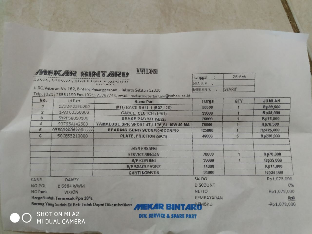 JANGAN SERVIS DI Y*MAHA M*KAR BINTARO