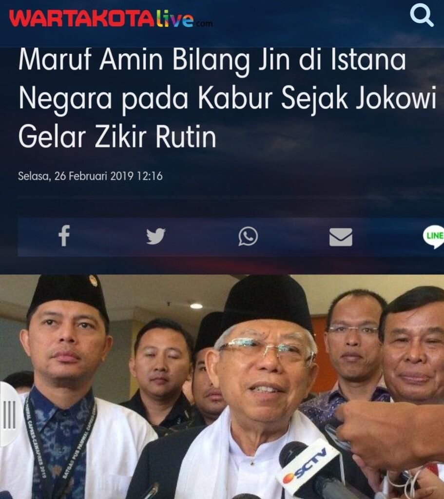 Maruf Amin Bilang Jin di Istana Negara pada Kabur Sejak Jokowi Gelar Zikir Rutin