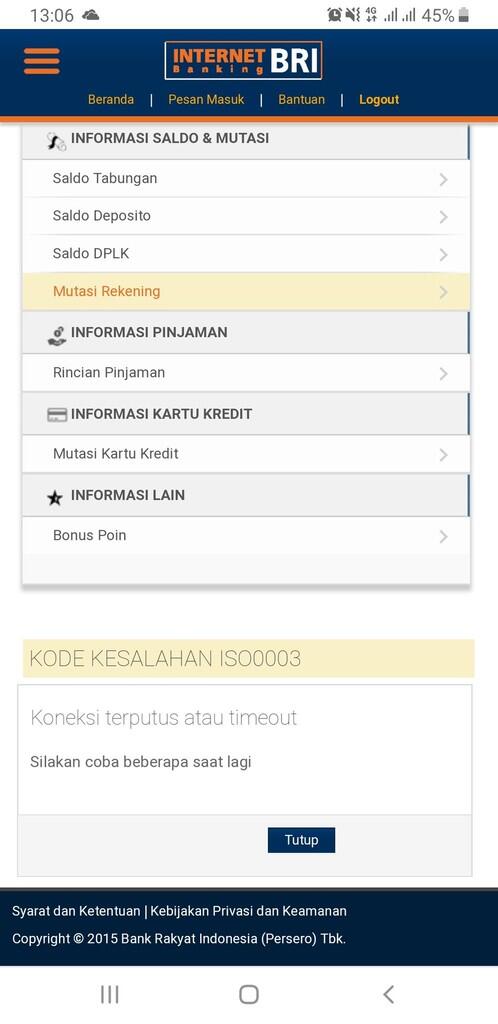 BRI Internet Bank Tidak Bisa Cek MUTASI (ISO0003)