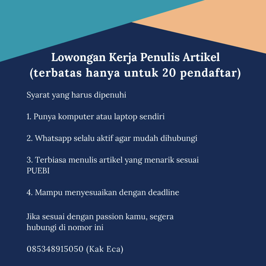 Lowongan Kerja Freelance Content Writer (terbatas untuk 20 pendaftar)