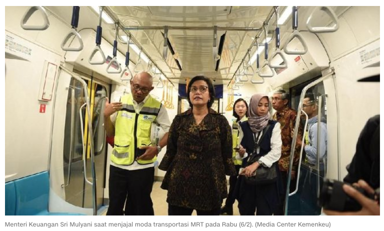 Sri Mulyani Sebut Tarif MRT Rp10 Ribu Tak Cukup Balik Modal