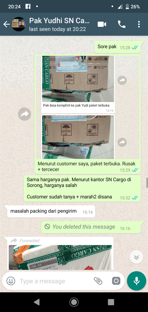 Barang Rusak di SN CARGO, Tapi pihak SN CARGO main lempar-lemparan