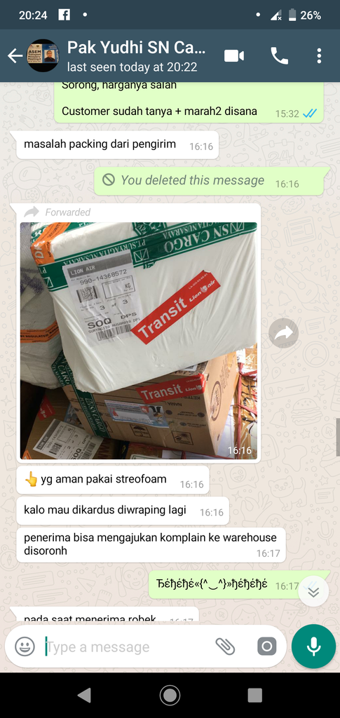 Barang Rusak di SN CARGO, Tapi pihak SN CARGO main lempar-lemparan