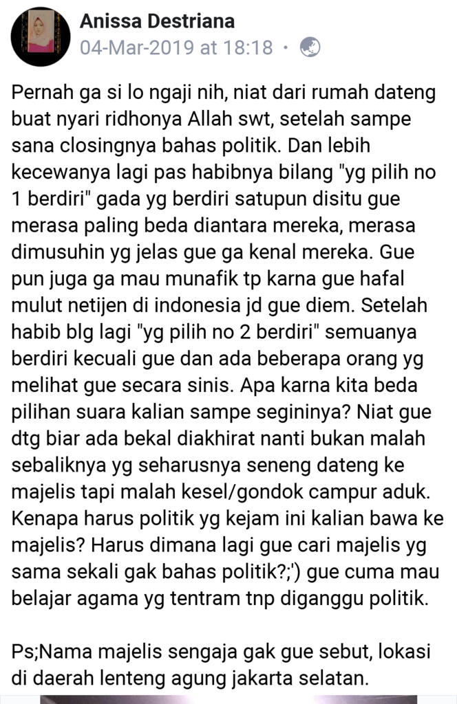 Mau sampai kapan politik melalui jalur Agama?