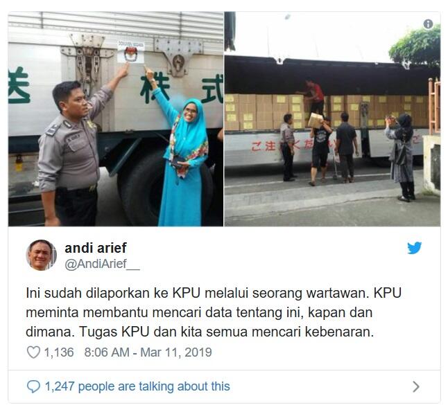 KPU Respons Andi Arief soal Truk Berlogo KPU dengan Tulisan Kanji