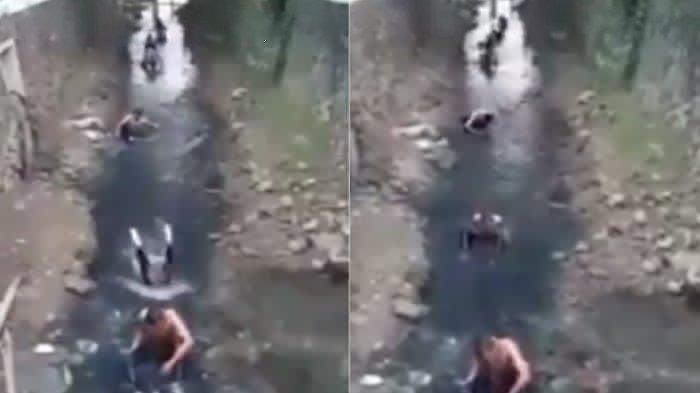 Nekat Tawuran, Para Remaja Ini Dihukum Berguling di Saluran Pembuangan Air