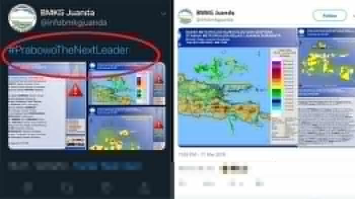 Ramai Akun Resmi BMKG Juanda Beri Tagar Paslon Capres 2019, Akun Beri Klarifikasi