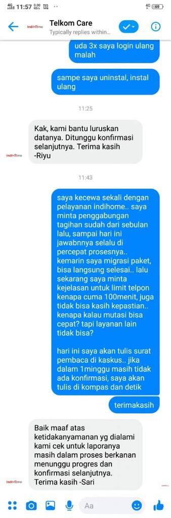 INDIHOME TOLONG KELUHAN SAYA CEPAT DI KERJAKAN! SAYA SANGAT KECEWA!