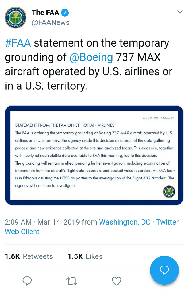 Bukti Baru Ini Mendorong Boeing Larang Terbang Semua Pesawat 737 MAX
