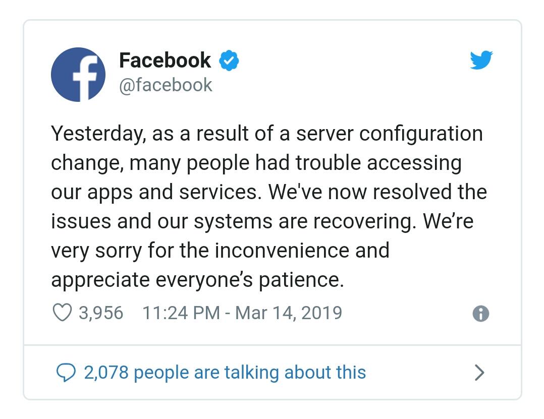 Penjelasan Facebook soal Lumpuhnya Layanan